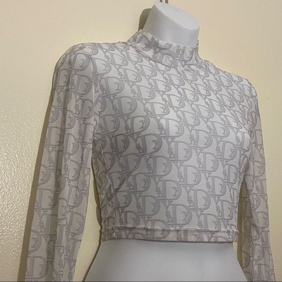 Vandy The Pink Mesh Monogram Crop Top - Picture 2 of 4